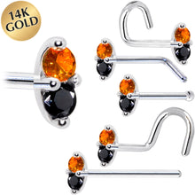 Load image into Gallery viewer, 14k White Gold Black Orange 1.5mm CZ Marquise Nose Ring
