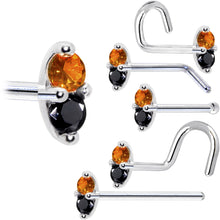 Load image into Gallery viewer, 14k White Gold Black Orange 1.5mm CZ Marquise Nose Ring