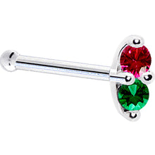 Load image into Gallery viewer, 14k White Gold Red Green 1.5mm CZ Marquise Nose Ring