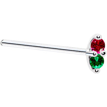 Load image into Gallery viewer, 14k White Gold Red Green 1.5mm CZ Marquise Nose Ring