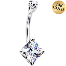 Load image into Gallery viewer, 14k White Gold Clear Cubic Zirconia Princess Belly Ring