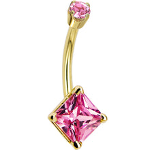 Load image into Gallery viewer, 14k Yellow Gold Pink Cubic Zirconia Princess Belly Ring