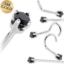 Load image into Gallery viewer, Solid 14K White Gold 2mm Black Cubic Zirconia Nose Ring