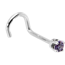将图片加载到图库查看器,Solid 14K White Gold 2mm Amethyst Cubic Zirconia Nose Ring
