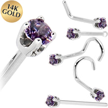 将图片加载到图库查看器,Solid 14K White Gold 2mm Amethyst Cubic Zirconia Nose Ring