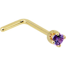 Load image into Gallery viewer, Solid 14K Yellow Gold 2mm Amethyst Cubic Zirconia Nose Ring