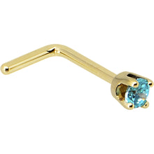 Load image into Gallery viewer, Solid 14K Yellow Gold 2mm Mint Green Cubic Zirconia Nose Ring