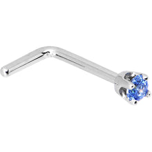 Load image into Gallery viewer, Solid 14K White Gold 2mm Arctic Blue Cubic Zirconia Nose Ring