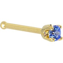 Load image into Gallery viewer, Solid 14K Yellow Gold 2mm Arctic Blue Cubic Zirconia Nose Ring