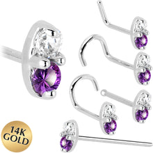 Load image into Gallery viewer, 14k White Gold Amethyst 1.5mm CZ Marquise Nose Ring