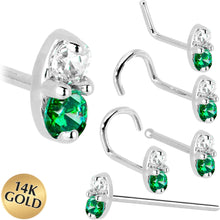 Load image into Gallery viewer, 14k White Gold Green 1.5mm CZ Marquise Nose Ring