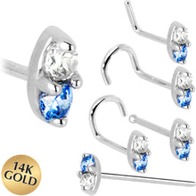 Load image into Gallery viewer, 14k White Gold Arctic Blue 1.5mm CZ Marquise Nose Ring