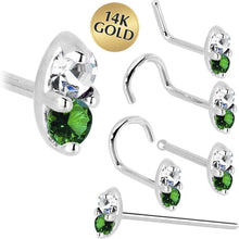 Load image into Gallery viewer, 14k White Gold 1.5mm Genuine Emerald Diamond Marquise Nose Ring