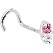 Load image into Gallery viewer, 14k White Gold 1.5mm Genuine Pink Sapphire Diamond Marquise Nose Ring
