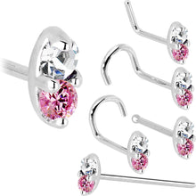 Load image into Gallery viewer, 14k White Gold 1.5mm Genuine Pink Sapphire Diamond Marquise Nose Ring
