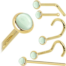 Load image into Gallery viewer, Solid 14K Yellow Gold 2mm Aventurine Quartz Nose Ring