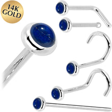 Load image into Gallery viewer, Solid 14K White Gold 2mm Lapis Lazuli Straight Nose Ring
