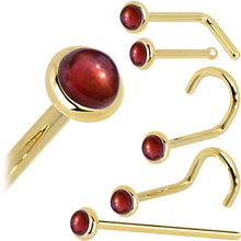 Load image into Gallery viewer, Solid 14K Yellow Gold 2mm Red Garnet Nose Ring