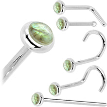 Load image into Gallery viewer, Solid 14K White Gold 2mm Labradorite Nose Ring
