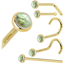 Load image into Gallery viewer, Solid 14K Yellow Gold 2mm Labradorite Nose Ring