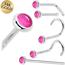 Load image into Gallery viewer, Solid 14K White Gold 2mm Pink Tourmaline Nose Ring