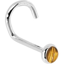 Load image into Gallery viewer, Solid 14K White Gold 2mm Tiger Eye Nose Ring