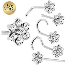 Load image into Gallery viewer, Solid 14K White Gold Clear Cubic Zirconia Flower Nose Ring