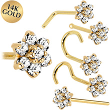 Load image into Gallery viewer, Solid 14K Yellow Gold Clear Cubic Zirconia Flower Nose Ring