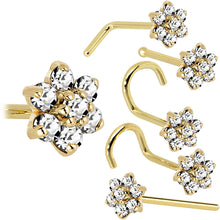 Load image into Gallery viewer, Solid 14K Yellow Gold Clear Cubic Zirconia Flower Nose Ring