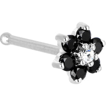 将图片加载到图库查看器,Solid 14K White Gold Black and Clear Cubic Zirconia Flower Nose Ring