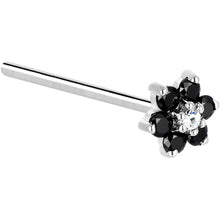 将图片加载到图库查看器,Solid 14K White Gold Black and Clear Cubic Zirconia Flower Nose Ring