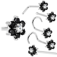 将图片加载到图库查看器,Solid 14K White Gold Black and Clear Cubic Zirconia Flower Nose Ring