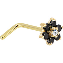 将图片加载到图库查看器,Solid 14K Yellow Gold Black and Clear Cubic Zirconia Flower Nose Ring