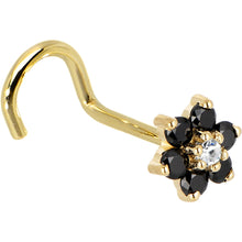 将图片加载到图库查看器,Solid 14K Yellow Gold Black and Clear Cubic Zirconia Flower Nose Ring