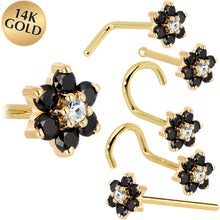 将图片加载到图库查看器,Solid 14K Yellow Gold Black and Clear Cubic Zirconia Flower Nose Ring
