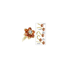 Load image into Gallery viewer, Solid 14K Yellow Gold Orange and Clear Cubic Zirconia Flower Nose Ring