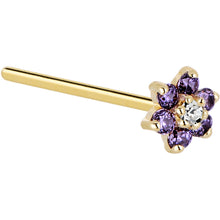 Load image into Gallery viewer, Solid 14K Yellow Gold Amethyst and Clear Cubic Zirconia Flower Nose Ring