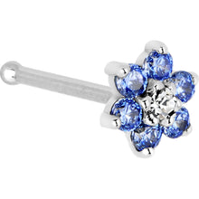 Load image into Gallery viewer, Solid 14K White Gold Arctic Blue and Clear Cubic Zirconia Flower Nose Ring