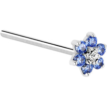 Load image into Gallery viewer, Solid 14K White Gold Arctic Blue and Clear Cubic Zirconia Flower Nose Ring