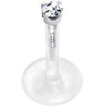 Load image into Gallery viewer, 16G 5/16 Solid 14K White Gold 1.5mm CZ Bioplast Push in Tragus Earring