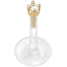 Load image into Gallery viewer, 16G 5/16 Solid 14K Yellow Gold 1.5mm CZ Bioplast Push in Tragus Earring