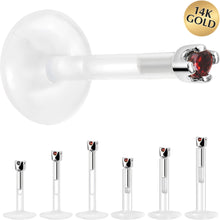 Load image into Gallery viewer, Solid 14K White Gold January 1.5mm CZ Bioplast Push in Labret Monroe