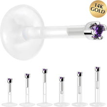 Load image into Gallery viewer, Solid 14K White Gold February 1.5mm CZ Bioplast Push in Labret Monroe