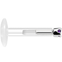 Load image into Gallery viewer, Solid 14K White Gold February 1.5mm CZ Bioplast Push in Labret Monroe
