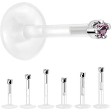 Load image into Gallery viewer, Solid 14K White Gold June 1.5mm CZ Bioplast Push in Labret Monroe