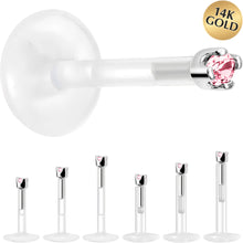 Load image into Gallery viewer, Solid 14K White Gold October 1.5mm CZ Bioplast Push in Labret Monroe