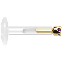 Load image into Gallery viewer, Solid 14K Yellow Gold February 1.5mm CZ Bioplast Push in Labret Monroe