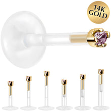 Load image into Gallery viewer, Solid 14K Yellow Gold June 1.5mm CZ Bioplast Push in Labret Monroe