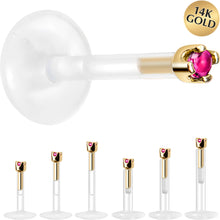 Load image into Gallery viewer, Solid 14K Yellow Gold July 1.5mm CZ Bioplast Push in Labret Monroe