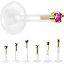 Load image into Gallery viewer, Solid 14K Yellow Gold July 1.5mm CZ Bioplast Push in Labret Monroe